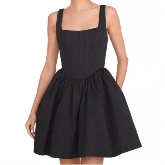 Staud Landscape Mini Dress Satin Black Size 2 - Picture 1 of 9